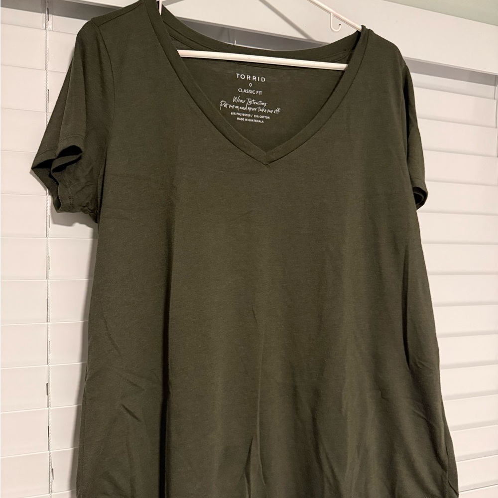 Torrid Classic Fit Women’s V-neck Shirt - Olive Green - Picture 2 of 4